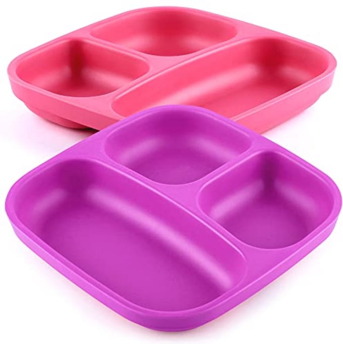 Verdeelde Borden voor Kinderen - Roze en Paars - Veilig en Duurzaam Servies