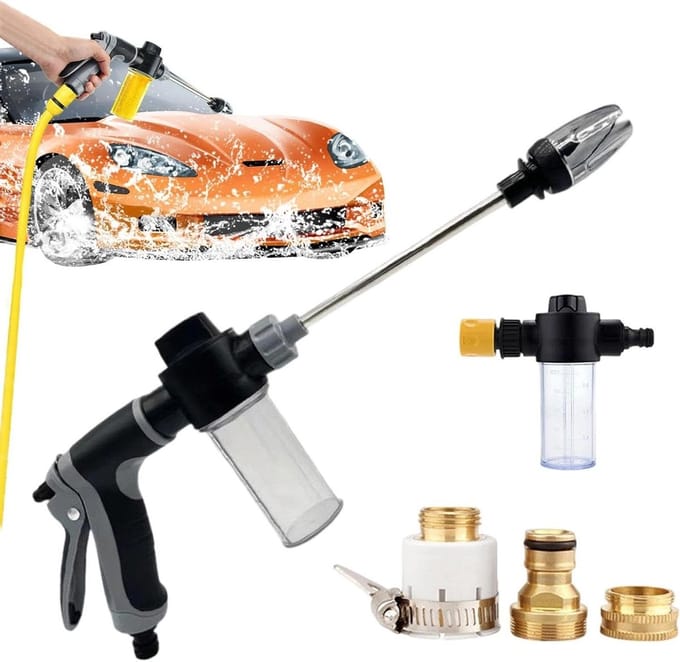 Hogedruk Sproeier - Schuim Dispenser - Auto Wassen - Duurzame Metalen Structuur - 25.7 cm Lengte - Zwart