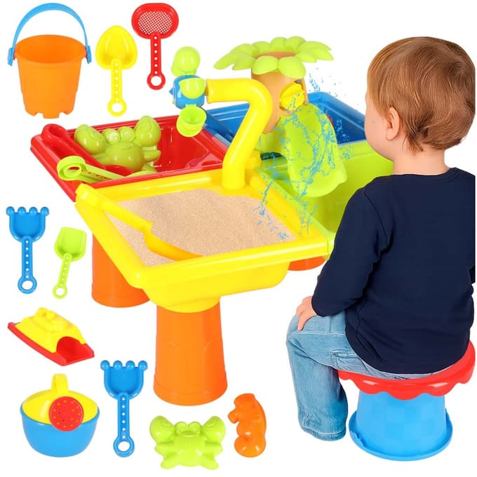 Playos® - Zand en Watertafel - 4 Compartimenten - Inclusief Accessoires - Sensorisch Speelgoed