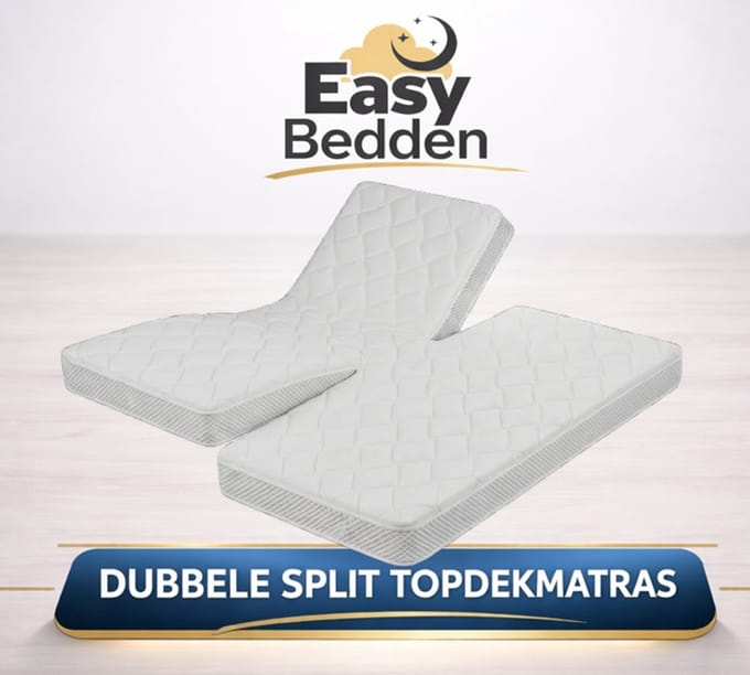 Easy Bedden - Dubbele Split Topper - Traagschuim - 160x210 cm - 12 cm Dik