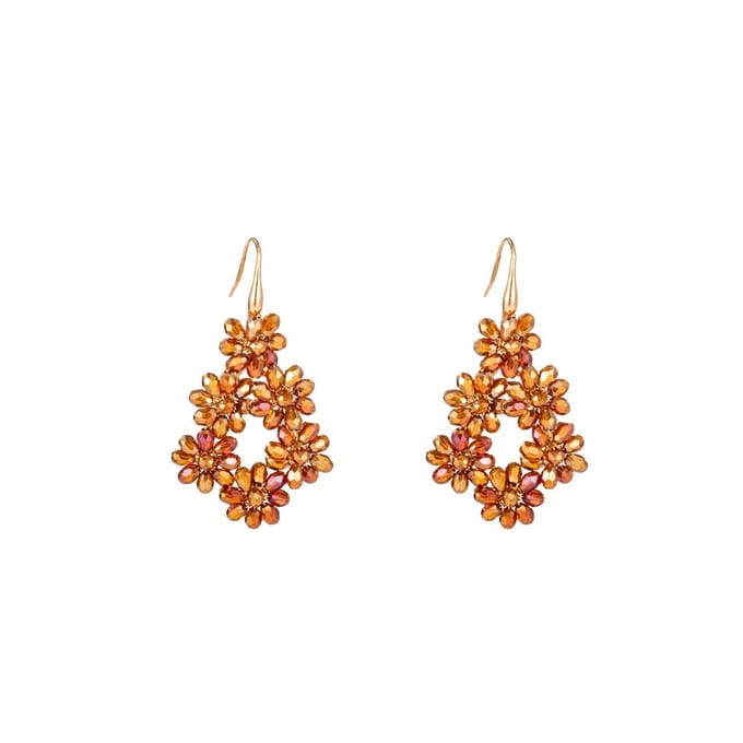 Go Dutch Label Oorhangers 6 bloemen kralen Bruin