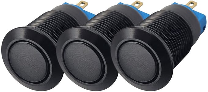 ProRide Mini Drukschakelaar ON-OFF - 12mm Metaal - 12V/24V - Platte Knop - Zwart - 3 stuks