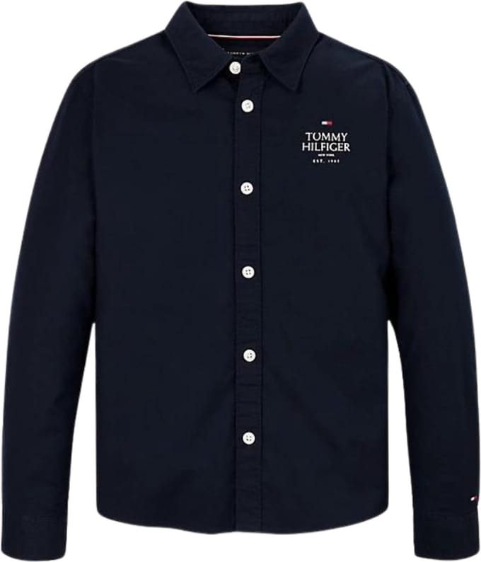 Tommy Hilfiger Kids TH logo Regular Oxford Shirt - Blauw - 14 jaar