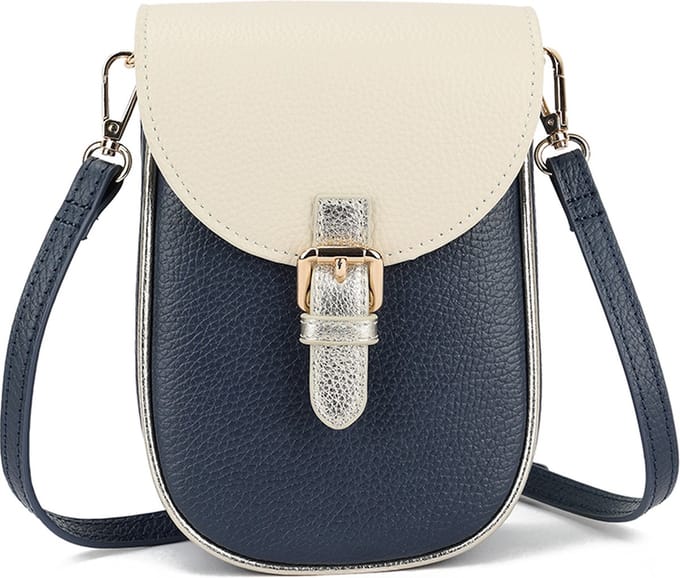 Giuliano Lederen schoudertas Linde - Donker blauw/Beige