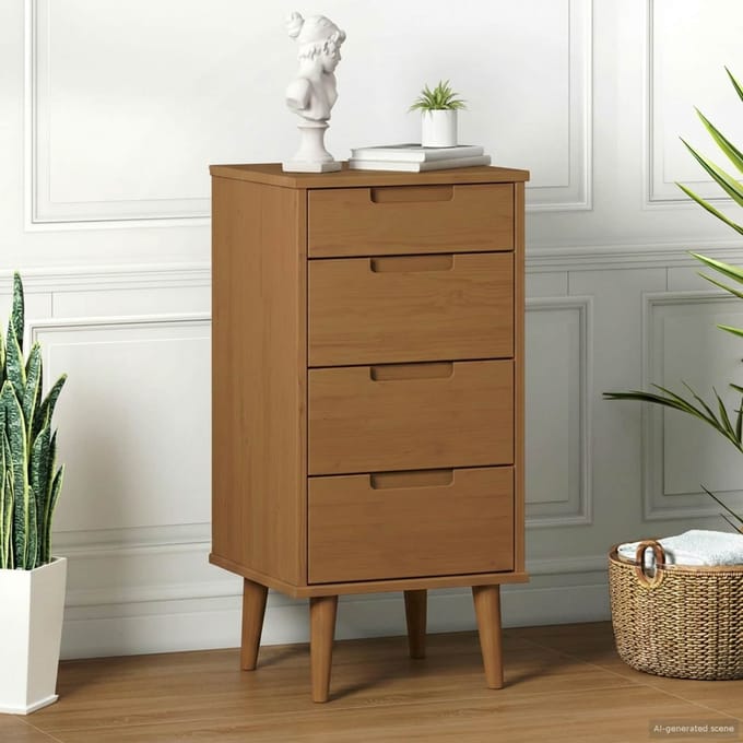 vidaXL - Ladekast - MOLDE - Karamel - 40 - x - 35 - x - 82 - cm - Massief - grenenhout