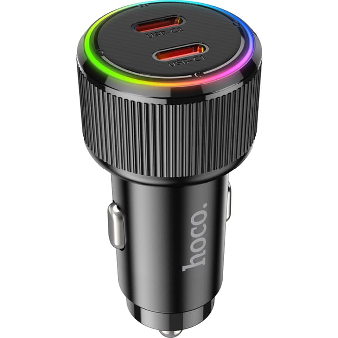 Hoco Autolader USB C + USB C - Snellader 50W - Compacte Auto Oplader - USB lader - Zwart
