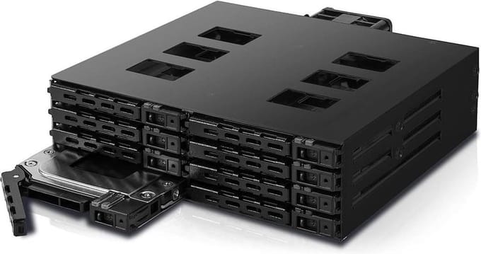 Hardeschijf Caddy - Opslag Uitbreiding - Data Opslag Beheer - 8x 2.5" Hot-Swap - 5.25" Bay - Grijs Zwart