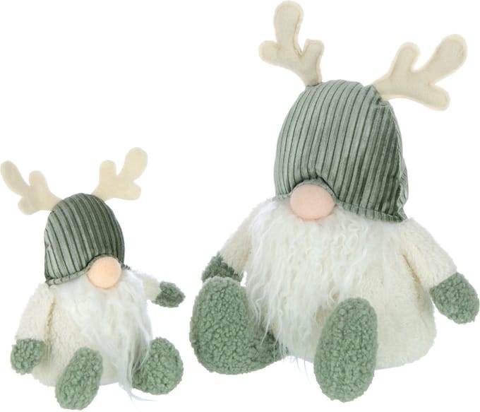 J-Line figuur Kabouter Gewei - textiel - groen/beige - large