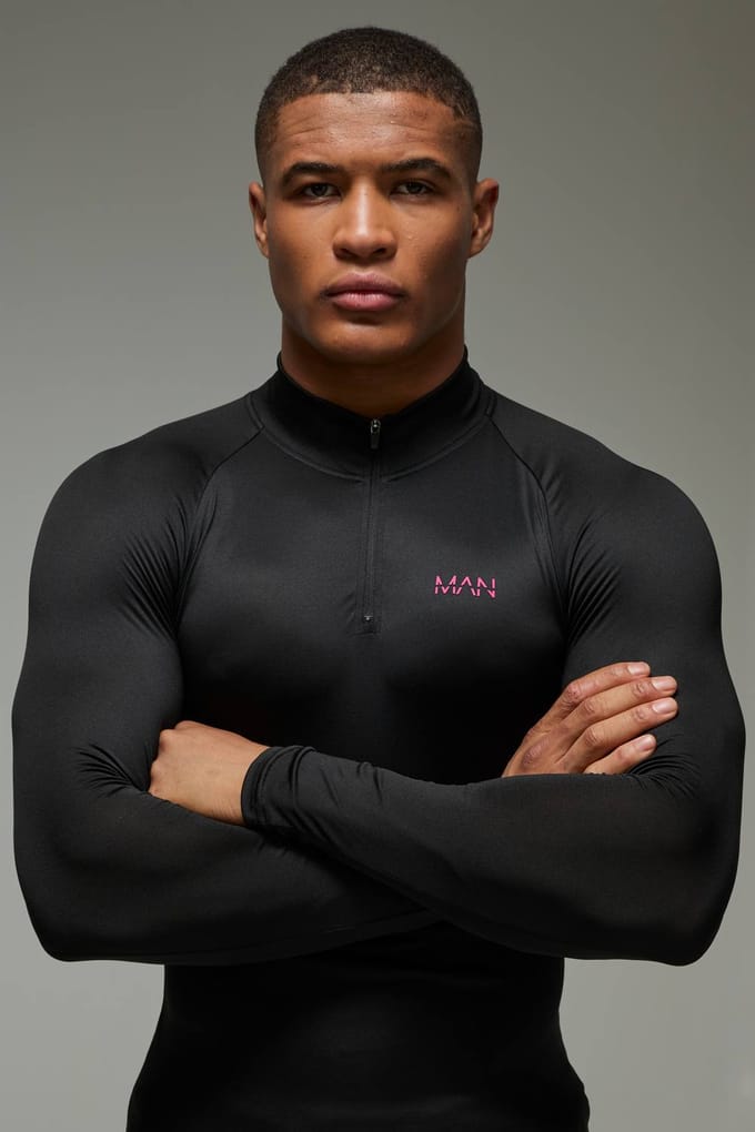 Heren Active Lichtgewicht Essentials Gym Raglan Muscle 1/4 Zip & Short Set | Black | Size Medium