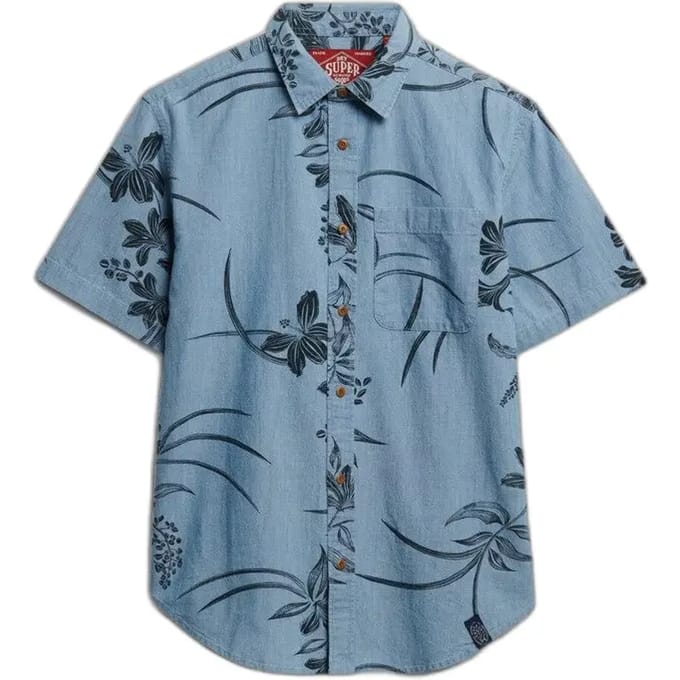 Superdry Vintage Loom Overhemd Met Korte Mouwen Blauw 3XL Man