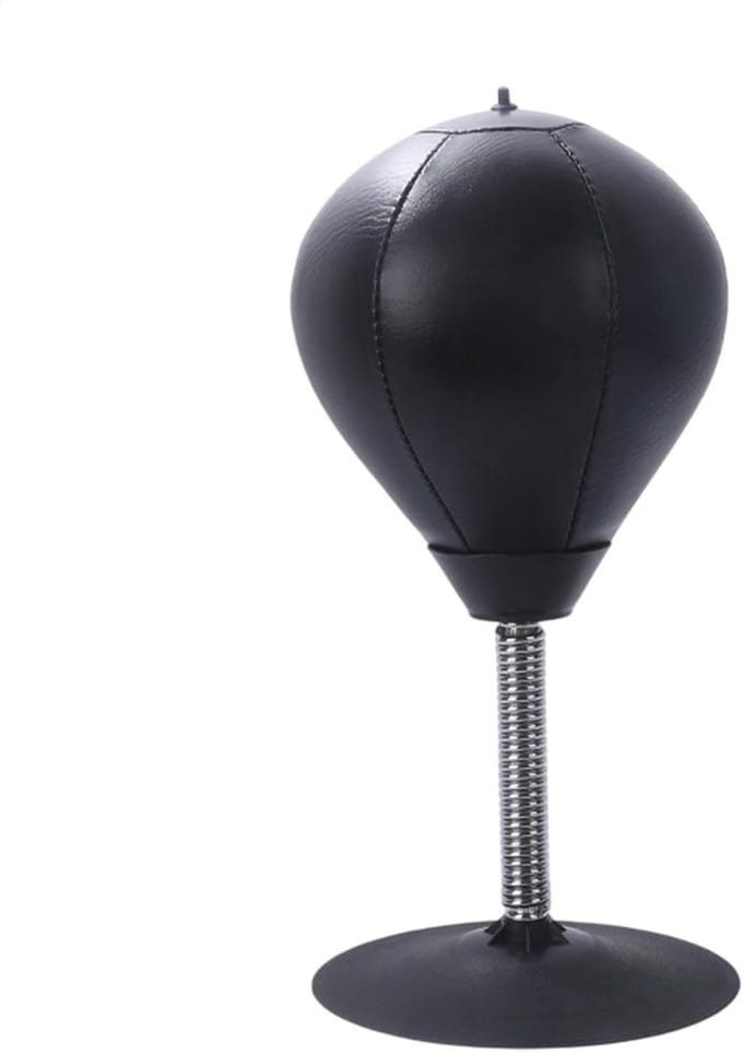 Desktop Bokszak - Mini Speed Bag - Stress Ontlasting - Sterke Zuignap - 37 cm Hoog - Zwart