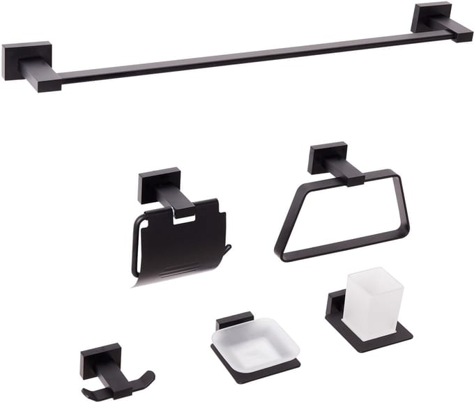 RIOHACHA - 6-delige badkamer hardware set - Zwart - Aluminium