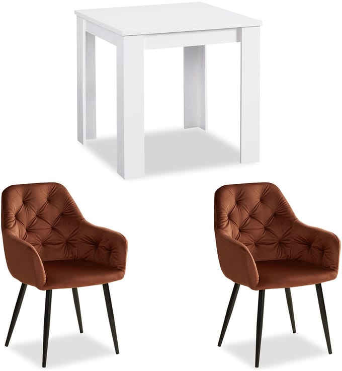 Homestyle4u Eethoeken - 80x80 cm - met 2 Stoelen - Bruin - Eettafel Wit