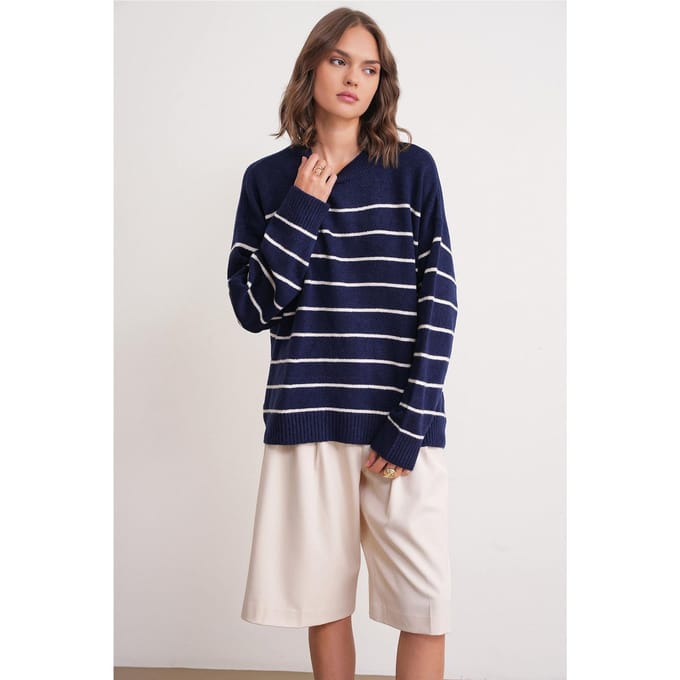Gestreepte Crew Neck Relaxed Gebreide Pullover Truien