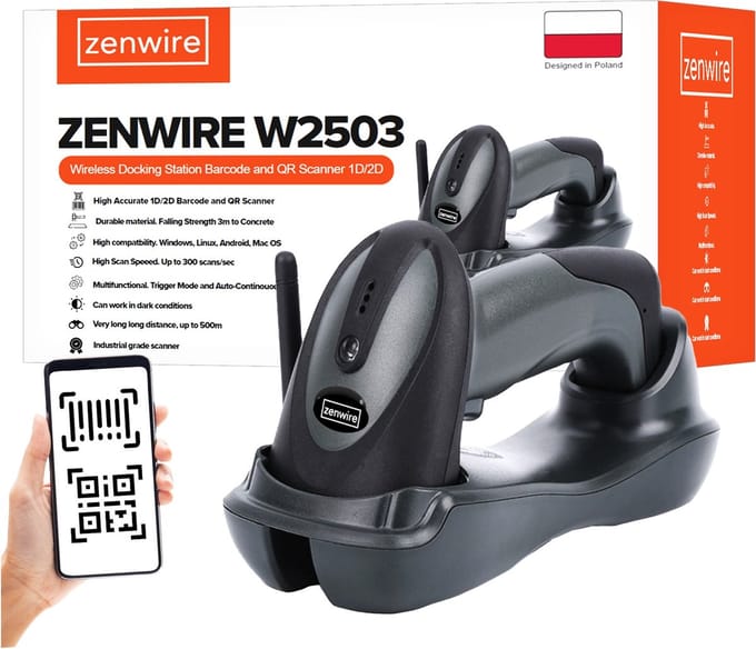 Zenwire W2503 Draadloze Barcodescanner - 1D/2D QR - Oplaadstation
