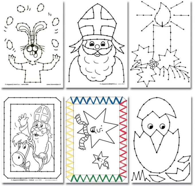 Stammetjes - Borduurkaarten voor kinderen - Feestdagen - 60 stuks