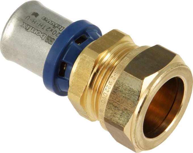 Bonfix Alu-pers messing persfitting verloop naar knelfitting recht verlopend 20 x 22 FF