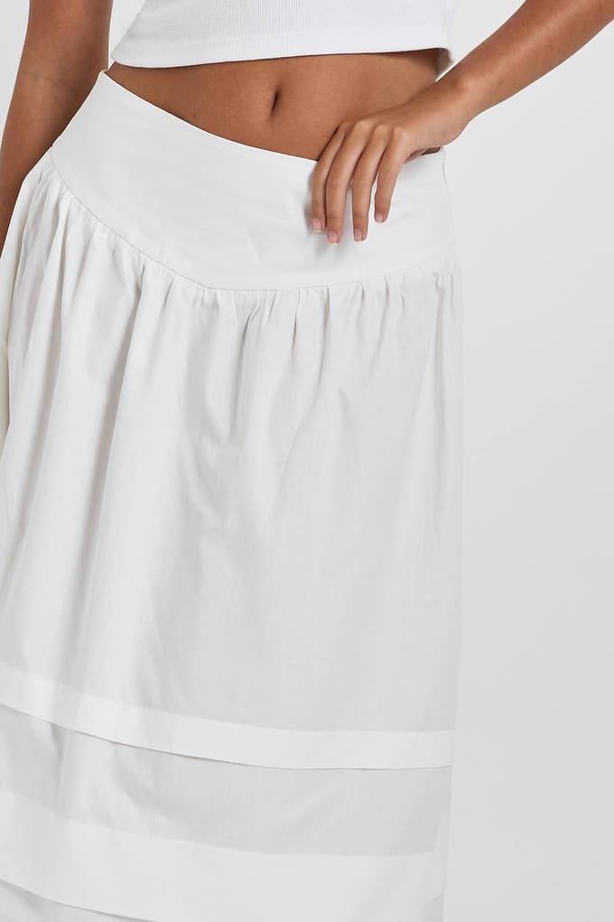 boohoo Dames Midaxi-rok met V-vormige taille en volume | Wit | Maat: 38
