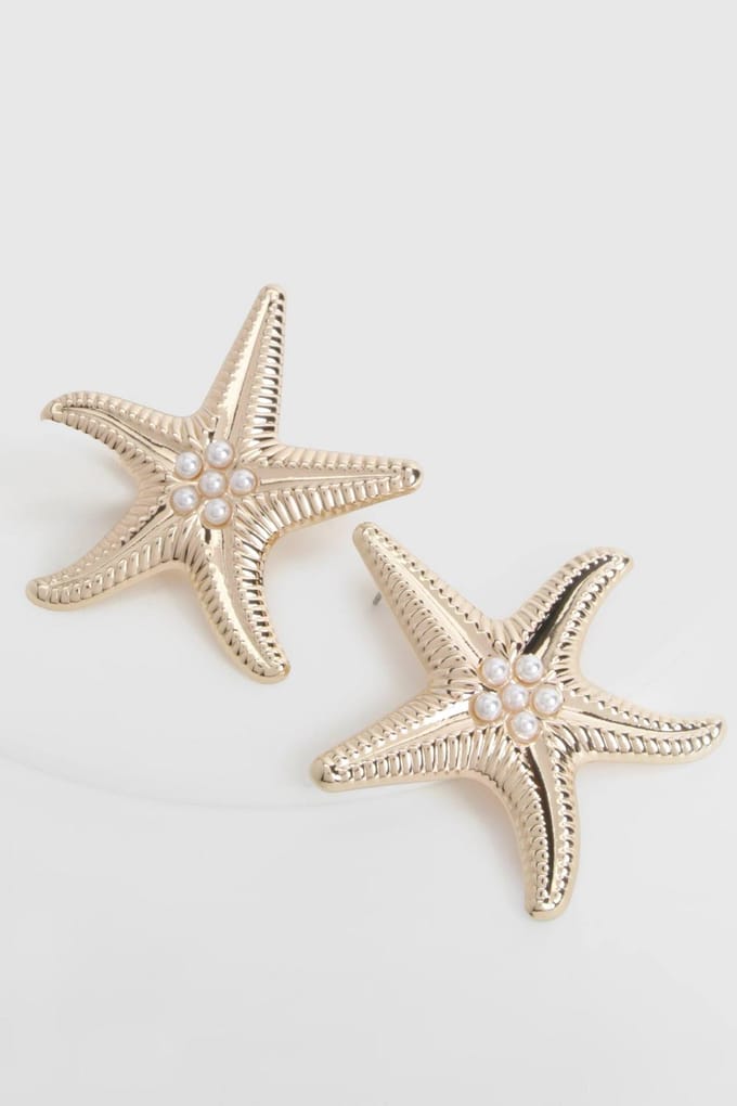 boohoo Dames Statement Oorbellen met Pareldetail en Zeesterontwerp | Goud