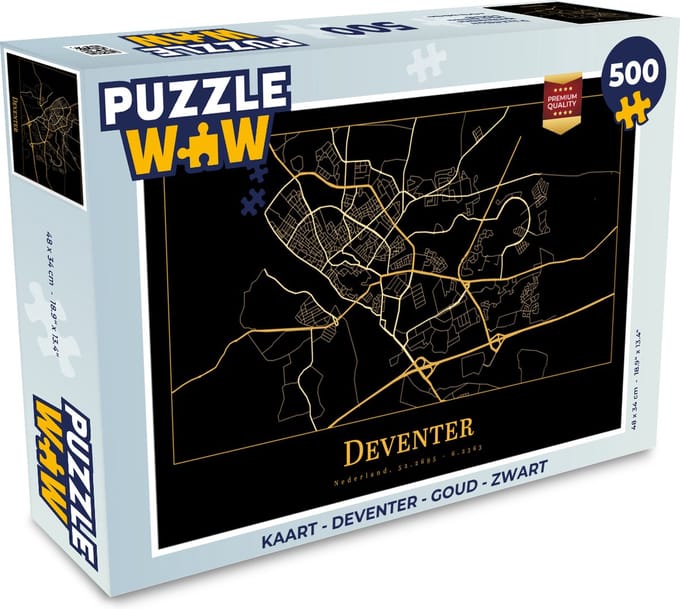Puzzel Kaart - Deventer - Goud - Zwart - Legpuzzel - Puzzel 500 stukjes