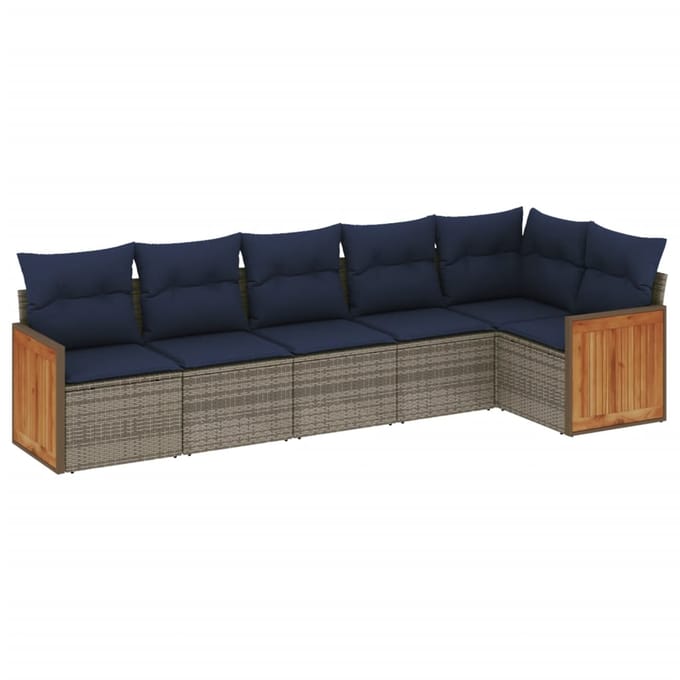 vidaXL - 6-delige - tuinbankset - met - kussens, - grijs - polyrotan