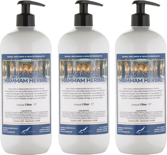Handzeep Hammam Herbal 1 liter - met gratis pomp - set van 3 stuks
