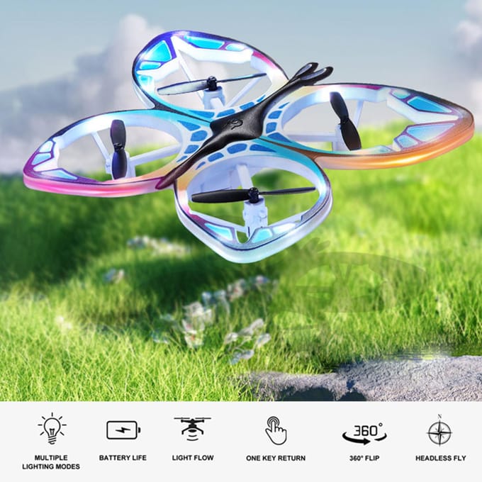Mini Drone voor kinderen Afstandsbediening Drone met kleurrijk licht 3D Flip, Headless-modus, Hoogtebehoud 2 battery