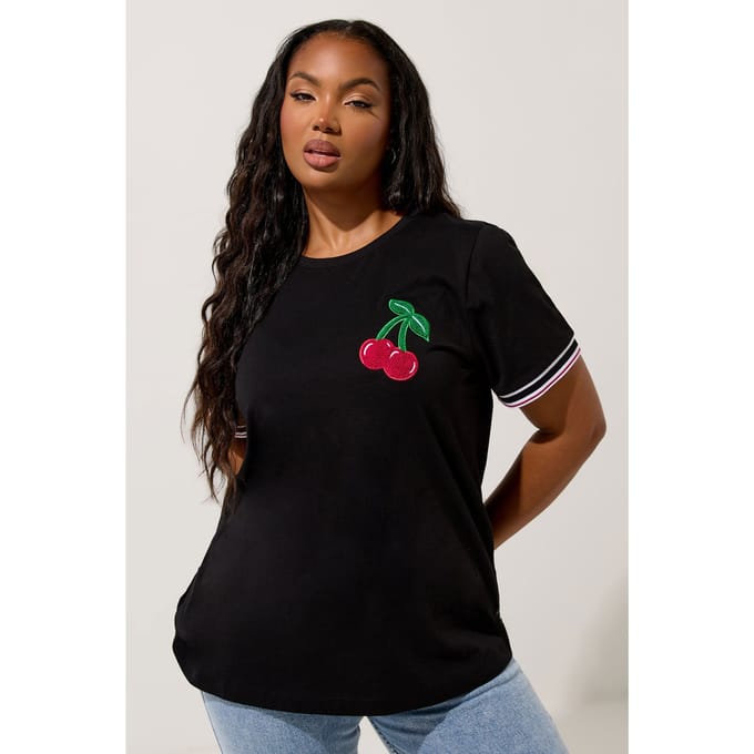 Yours Zwart Kersen Varsity Trim Tshirt Size 44