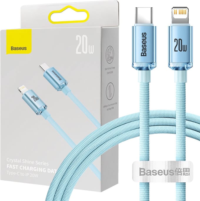 Baseus - Crystal - Shine Series USB Type C - Lightning-kabel snelladen Power Delivery 20W 1,2m blauw - (CAJY001303)
