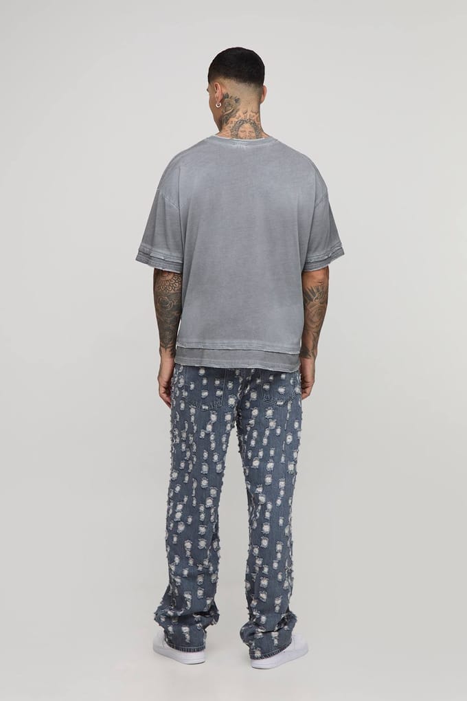Lange getinte extreem gescheurde relaxte jeans | Mid Grey | Size 34