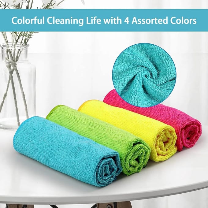 Lot de 4 serviettes de nettoyage épaisses en microfibre, réutilisables et polyvalentes, pour la cuisine, 4 couleurs 4pcs bleu