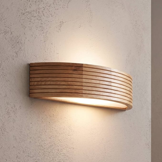 Lamkur Wandlamp Oro, eikenhout/glas, 41 cm breed, E27