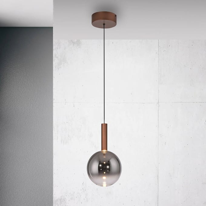 Paul Neuhaus LED hanglamp Bowl, Ø 20 cm, bruin/grijs