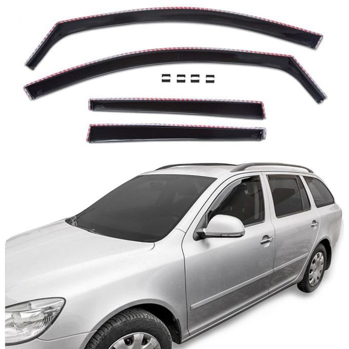 Wind deflectors - Skoda Octavia II (2004-2012) 5-deurs Stationwagen - Aerodynamisch - Zwart getint - Eenvoudige montage
