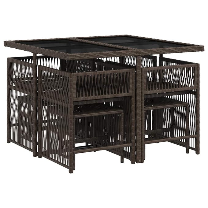 vidaXL - 9-delige - Tuinset - met - kussens - poly - rattan - bruin