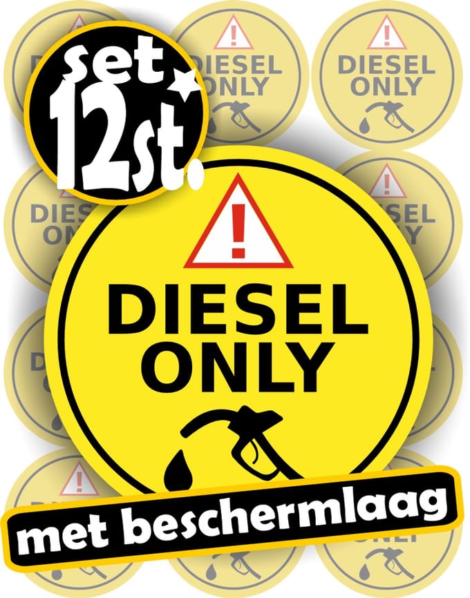 Jerma - Diesel Only – Stickers 12 st – Ø 4.5 cm - Watervast – Krasbestendig - Zelfklevend - Vinyl