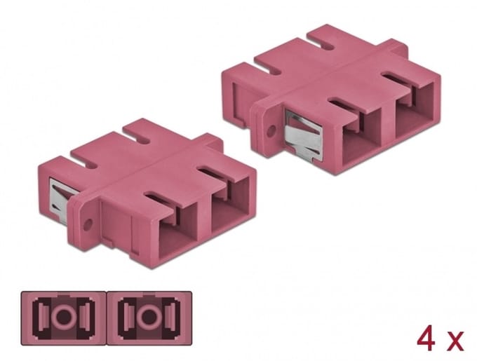 Delock Optical Fiber Coupler SC Duplex female to SC Duplex female Multi-mode 4 pieces violet