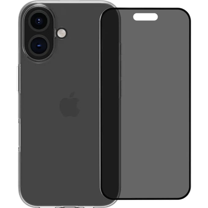 BlueBuilt Back Cover iPhone 16 Transparant + Privacy Filter Screenprotector Glas