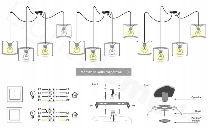 Light-Home WERONA – Hanglamp – 4-lichts – Zwart/Zilver – Metalen Constructie – Verstelbare Hoogte