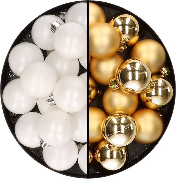 Decoris Kleine kerstballen - 32x st - goud en wit - D4 cm - plastic - kerstversiering