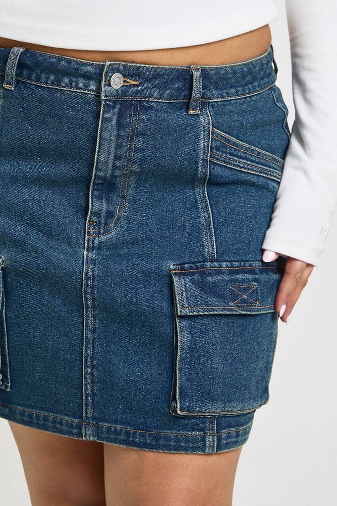 boohoo Dames Plus Cargo Denim Mini Rok | Vintage Was | Maat: 52