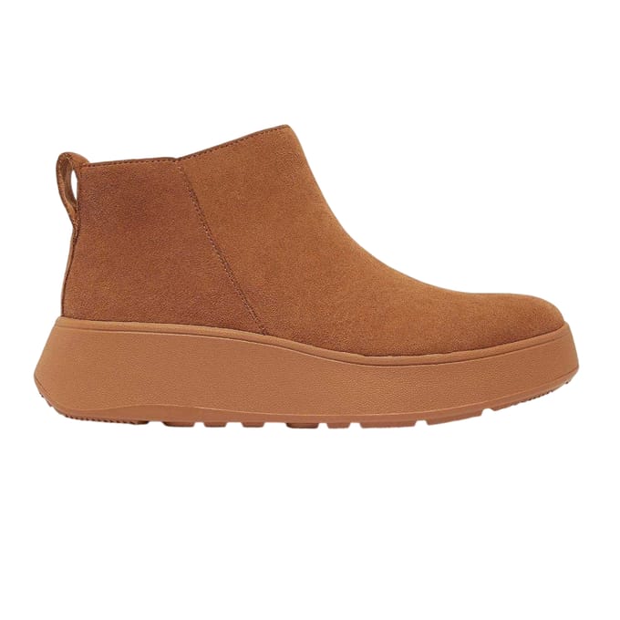 FitFlop Damesmode: enkellaarsjes met platte zool van suède (Tan)