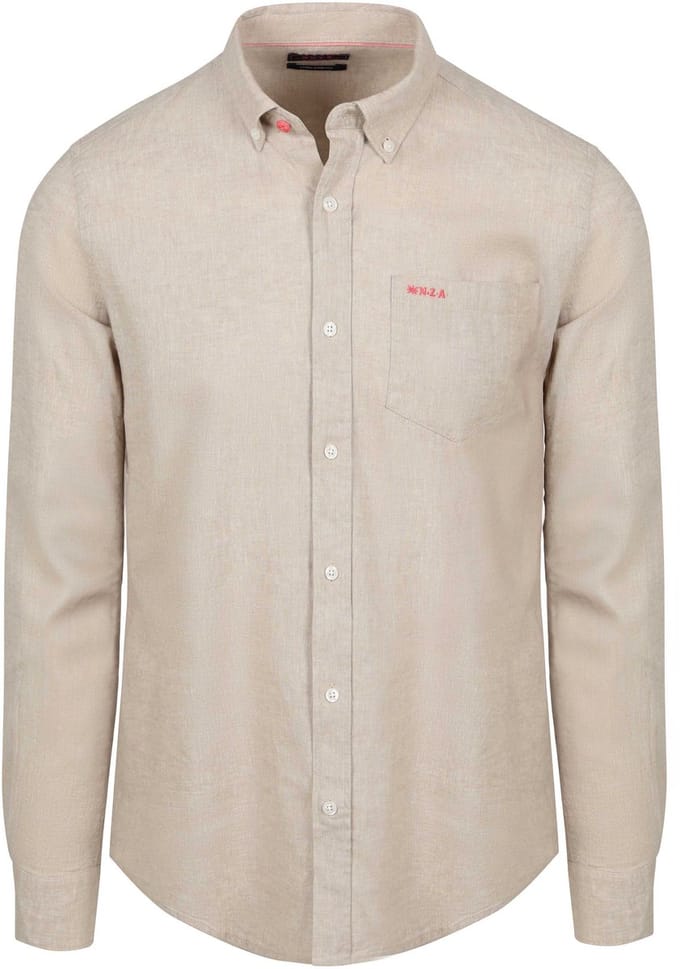 NZA Shirt Linnen Blend Beige - Maat L - Heren - Overhemden Casual