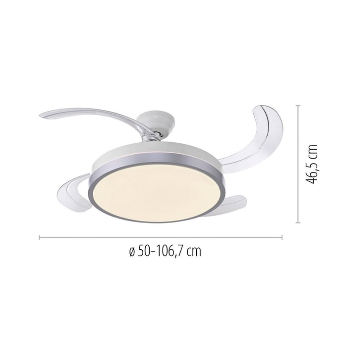 JUST LIGHT. GmbH LED plafondventilator Kopta zilver, CCT, afstandsbediening, Ø 107 cm