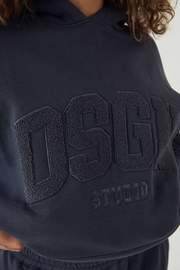 Dames Dsgn Studio Badstof Applique Oversized Hoodie | Midnight Blue | Maat: Medium