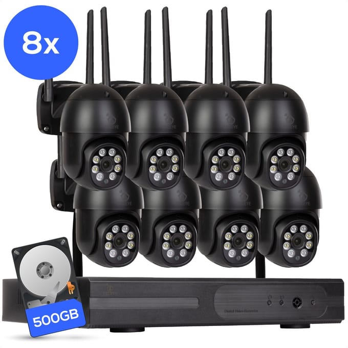Teceye PTZ Beveiligingscamera Buiten met Recorder - Draadloze Buitencamera - 8 Camera - 500GB Opslag