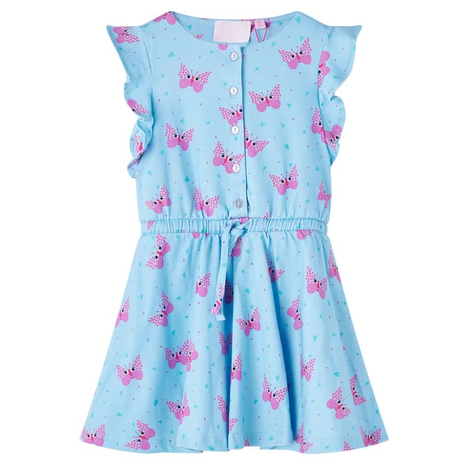 vidaXL - Kinderjurk - met - knopen - zonder - mouwen - 128 - blauw