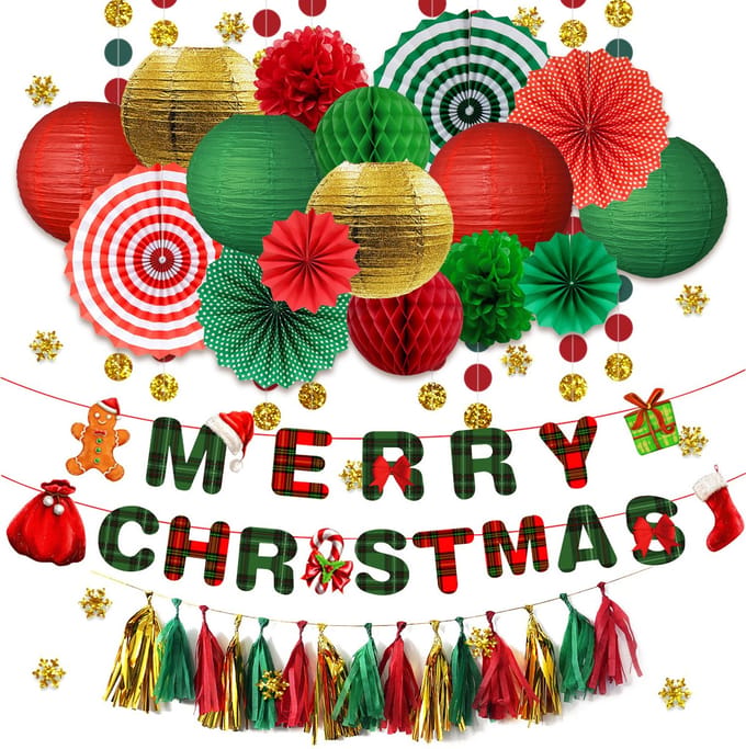 Kerstversiering Kerst Decoratie Set Lampionnen Kerst Versiering Decoratie Slingers Pompon Waaier