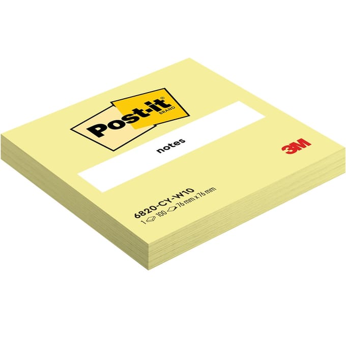 Post-it Notes, 100 vel, ft 76 x 76 mm, kanariegeel (canary yellow) 10 stuks