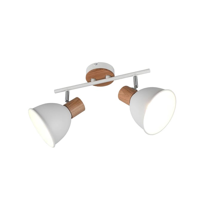 Reality Leuchten Plafondlamp Delume, wit, lengte 49 cm, 2-lamps, metaal/hout